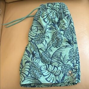 Trinity Coastal Pineapple Swim Trunks in Teal & Navy